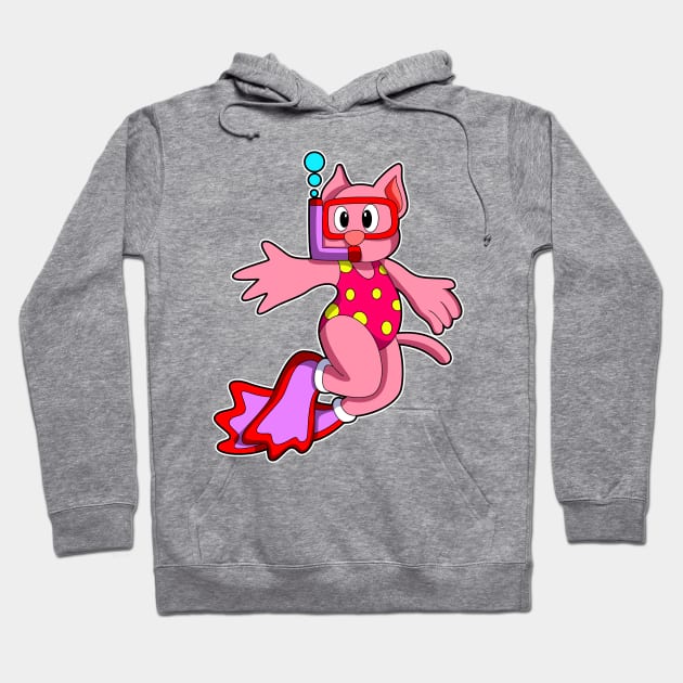 Cat at Swimming with Swimming goggles Hoodie by Markus Schnabel